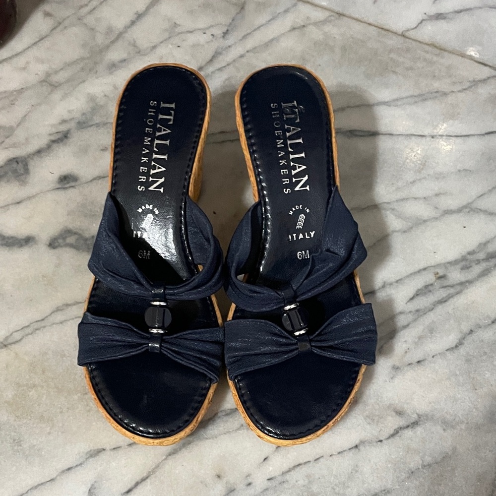 Italian Shoemakers Dark Blue Bow Sandals